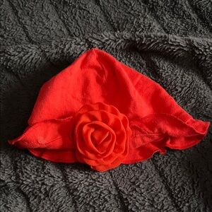 Red Baby Hat with Flower Accent